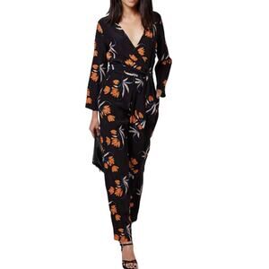 Topshop Black Floral Long Sleeve Jumpsuit w Pockets Women Sz 6 / Small